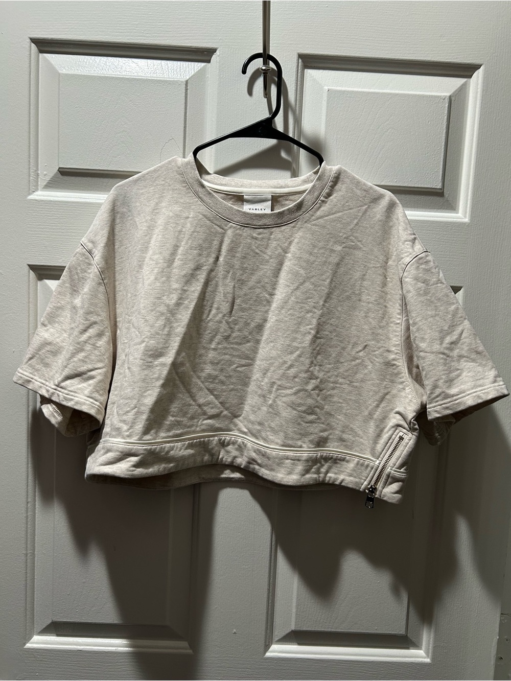 Varley Women’s Fenton Sweat Cropped Crewneck Tee in Ivory Marl Size Small